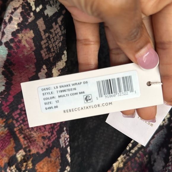 NEW REBECCA TAYLOR Snakeskin Print Silk Wrap Dress 12 - Picture 8 of 16